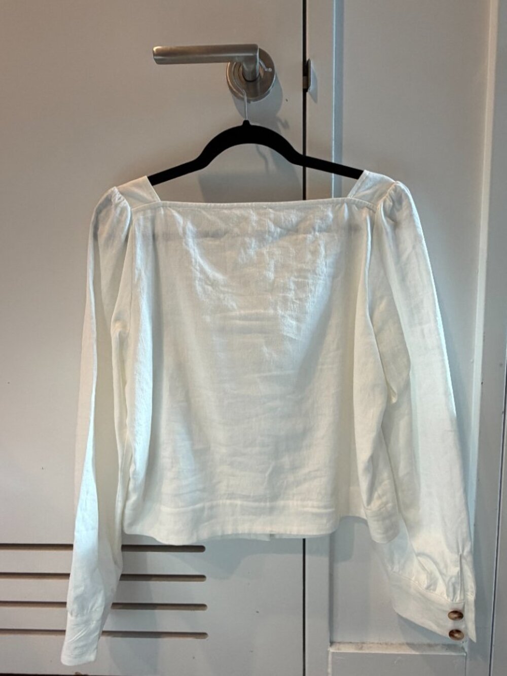 Sezane White Square-Neck Linen Button-Front Blouse - Picture 2 of 3